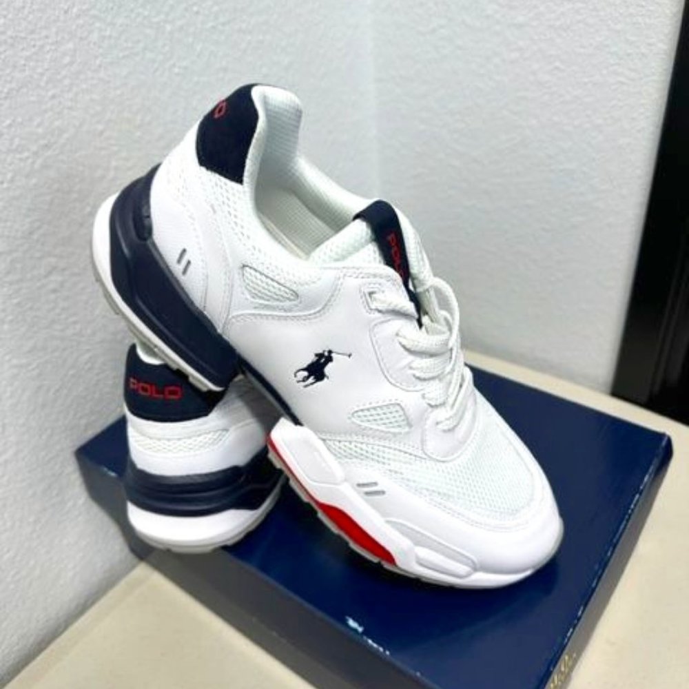 Polo Ralph Lauren Men's Jogger Leather & Mesh Sneakers White 9.5 New In Box